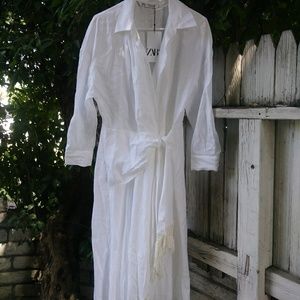 zara fringed linen wrap dress